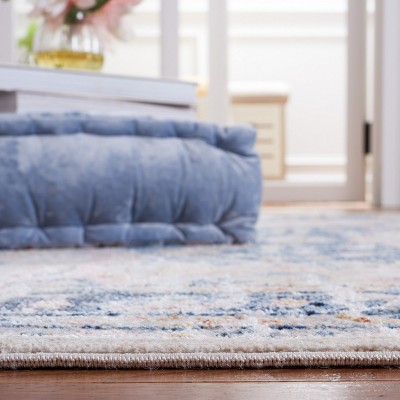 Vintage Charm Navy Blue Synthetic 5'3" x 7'6" Machine Washable Area Rug