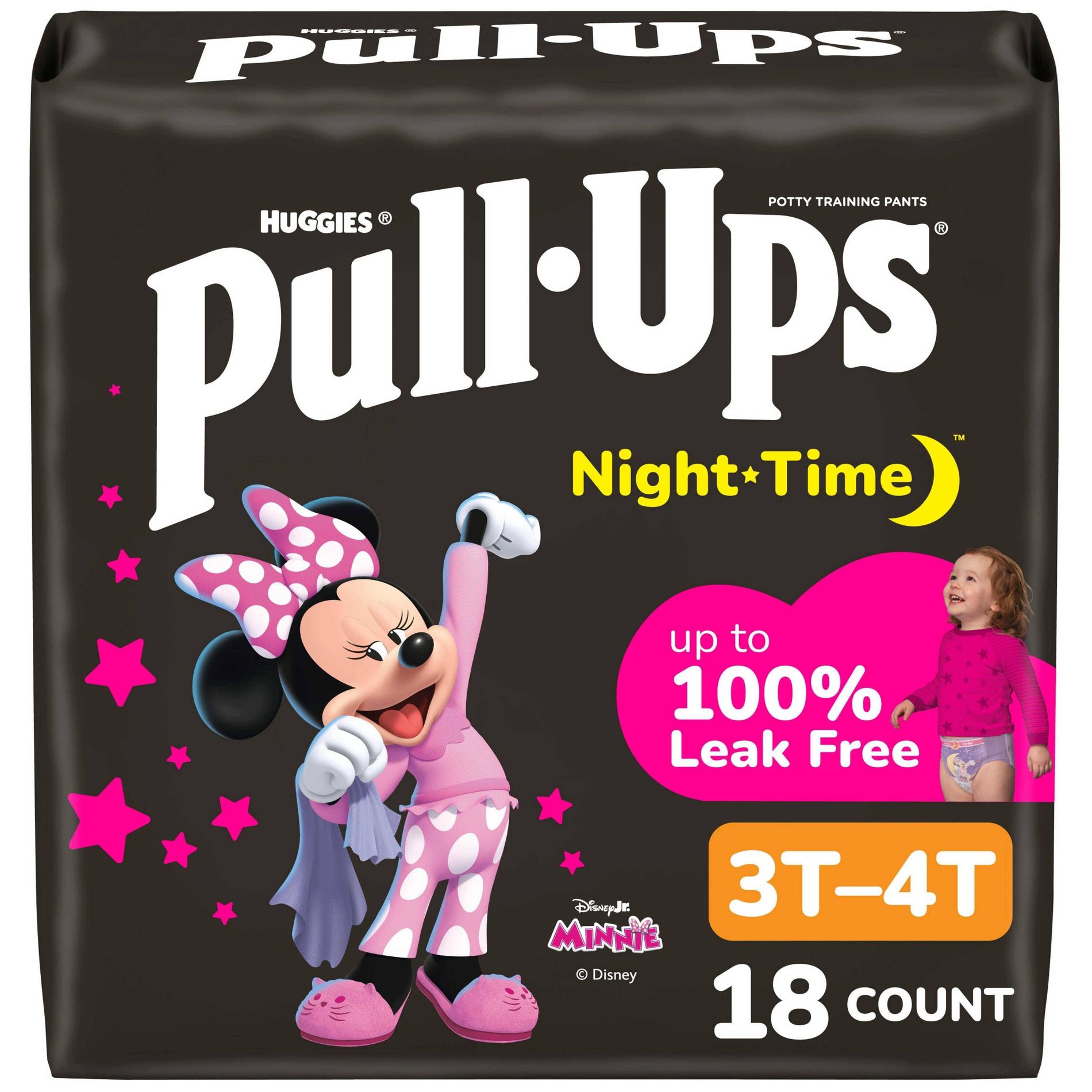 Pull-Ups Girls' Night-Time Potty Training Pants - 3T-4T - 18ct: Disposable, Wood Fluff Pulp, 32 to 40 lbs