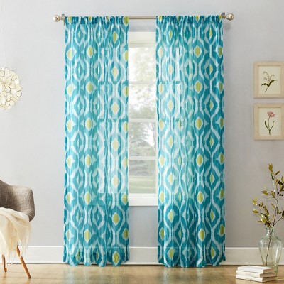 No 918 Winslow Ikat Print Crushed Sheer Voile Rod Pocket Curtain