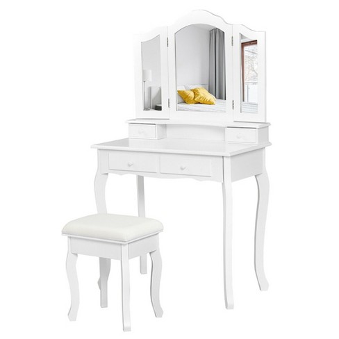 Costway Vanity Table Jewelry Makeup Desk Bench Dresser Stool White