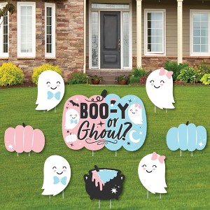 Big Dot of Happiness Boo-y or Ghoul - Yard Sign and Outdoor Lawn Decorations - Halloween Gender Reveal Party Yard Signs - Set of 8 - 1 of 4