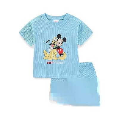 Disney Mickey Mouse Waffle Knit Boys 2 Piece T-Shirt and Shorts for Infant, Toddler, and Big Kids