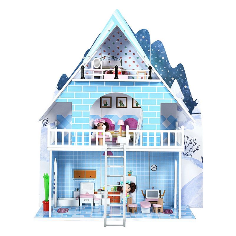 Costway Wooden Toy Tools Dollhouse 3-Story Pretend Playset W/ Furniture & Doll Gift for Age 3+ Year, 3 of 11