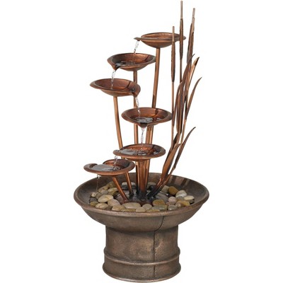 John Timberland Modern Outdoor Floor Water Fountain 33" High Cascading Lilies and Cat Tails for Yard Garden Patio Deck Relaxation