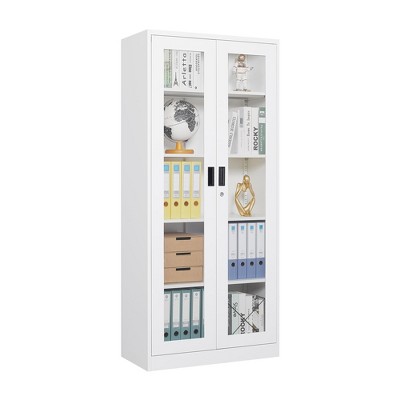 Mlezan Display Cabinet: Glass Doors, 4 Adjustable Shelves, Locking Case. Ideal for Home, Office, or Clinic. Assembly Required.