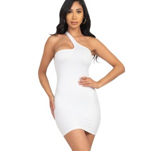 Slickblue Women's One Shoulder Bodycon Mini Dress, Stretch Jersey Fabric, Fitted Style, Multi Colors Options, Size S-L - 1 of 4