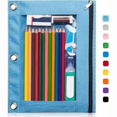 Paaaawaters Pencil Pouch for 3 Ring Binder, Large Pencil Case Pouch with 3 Reinforced Grommets, Pen Bag, Clear Window Pencil Case