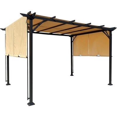 9.5’ X 12’ Outdoor Retractable Pergola Canopy Steel Frame Grape Patio Gazebo Sun Shelter Pergola Gazebo for Garden Porch Yard BBQ
