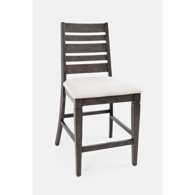 Set of 2 Stools with Wooden Ladder Backrest Brown/White - Benzara