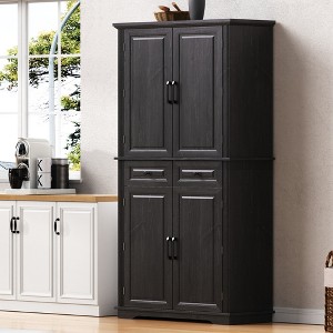 KTMBDW Kitchen Pantry Cabinet 71" Height, Freestanding Cupboard with Drawer,Sliding Storage Rack and 6 Hanging Shelves for Dining Room,Laundry - 1 of 4