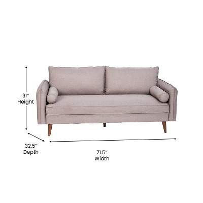 Taupe Linen Tufted Sofa with Removable Cushions and Wood Legs