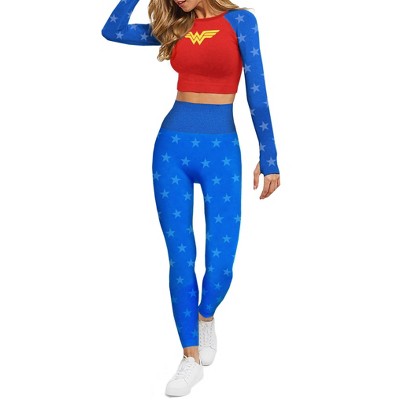 Wonder Woman Super Hero Blue Stars Pants Fold Over/Low Rise Legging  SXYFITNESS