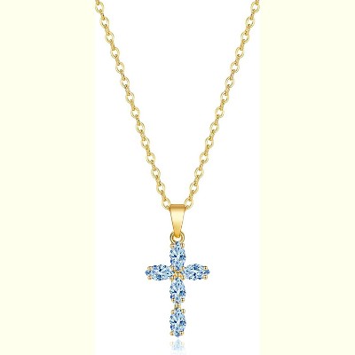 14K Gold Plated Cubic Zirconia Cross Necklace for Women Birthstone Dainty Jewelry Gift