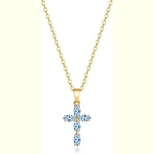 14K Gold Plated Cubic Zirconia Cross Necklace for Women Birthstone Dainty Jewelry Gift - 1 of 4