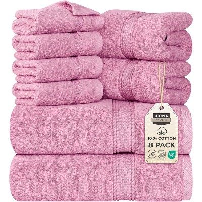 Towels 8 Piece Premium Towel Set, 2 Bath, 2 Hand, and 4 Wash Cloths, 600 GSM 100% Ring Spun Cotton