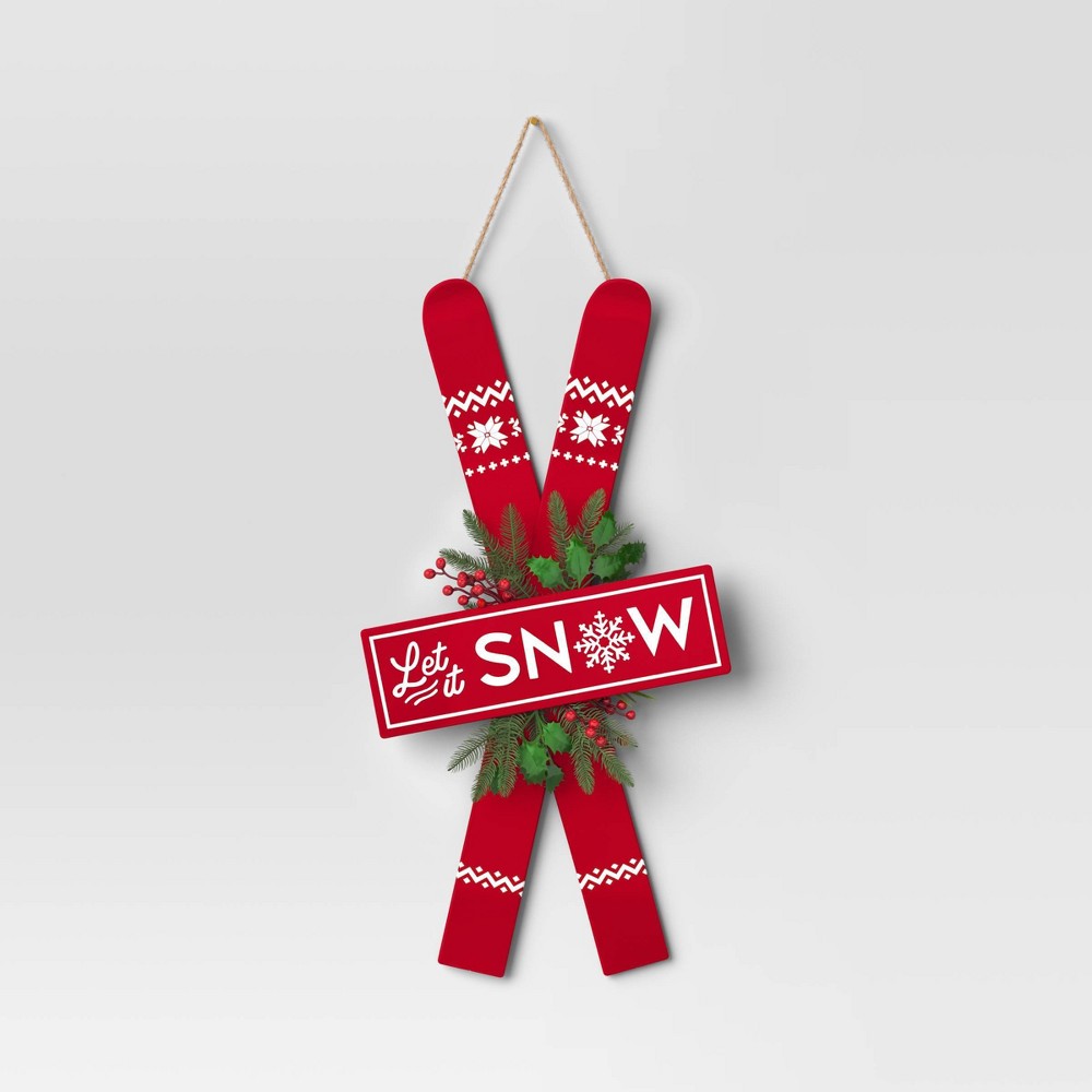 Metal Skis 'Let it Snow' Christmas Wall Décor Red/White - Wondershop™