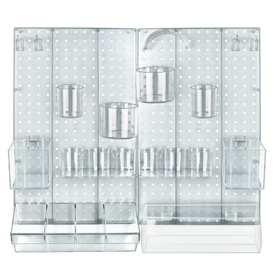 White Plastic Pegboard Wall Organizer Kit with Acrylic Accessories