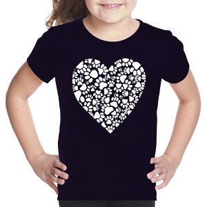 LA Pop Art Girl's Word Art T-shirt - Paw Prints Heart - 1 of 4