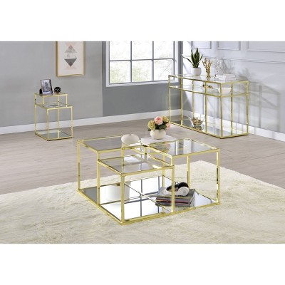 34" Clear Glass and Gold Square Coffee Table