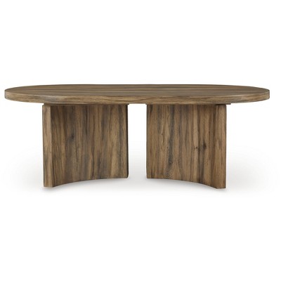 Oval Warm Brown Wood Lift-Top Coffee Table