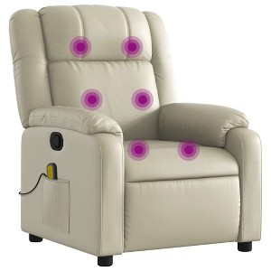 vidaXL Cream Faux Leather Manual Massage Recliner Chair for Elderly - Adjustable Reclining Positions with Vibration Massage and Side Pocket - 1 of 4