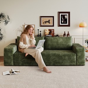 71'' Corduroy Deep Seat Comfy 3-Seater Sofa with No Assembly, Armrest, and Backrest Pillow - 1 of 4