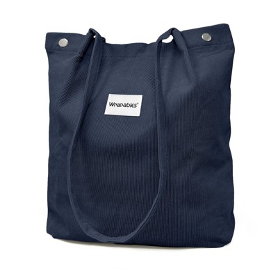 Wrapables Corduroy Tote Bag, Casual Everyday Shoulder Handbag, Navy