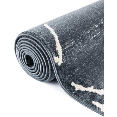 Navy Blue and Ivory Square Synthetic Area Rug