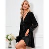Women's Velvet Dress Wrap V Neck Pleated Waist Long Sleeve Casual Party Skater Dresses - 2 of 4