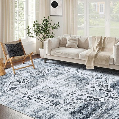 Vintage Rug Soft Oriental Floral Printed Carpet Washable Rug Living Room Bedroom Rug