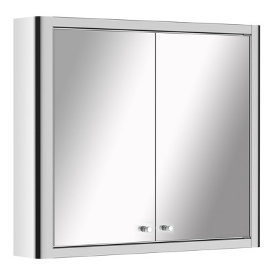 kleankin 28" x 24" Wall Mounted Bathroom Mirror Cabinet with Door Shelves Medicine Cabinet Stainless Steel, Silver