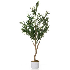 Orieon 4FT Artificial Olive Tree with Silk Leaves, 20 Fruits, Natural Wood Trunk, Adjustable Stems, Indoor Outdoor Planter - 1 of 4