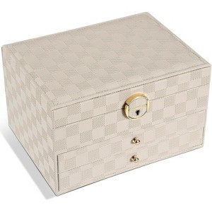 3-Layer Jewelry Box with Two Drawers, PU Leather Storage Case - 1 of 4
