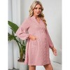 Coolmee Women's Maternity Midi Dress V Neck Long Sleeve Button Loose Pregnant Flowy Dress with Pocket - 2 of 4