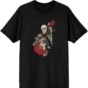 Skeleton Guitar Edgy Music Rose Adult Crew Neck Short Sleeve Tee - 1 of 2