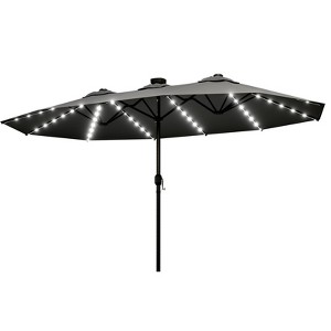 Maggift Large Patio Umbrella with Solar Lights, Twin Umbrella Outdoor Patio, Double-Sided Rectangle Market Umbrella for Pool Lawn Garden, Gray 181.1" - 1 of 4
