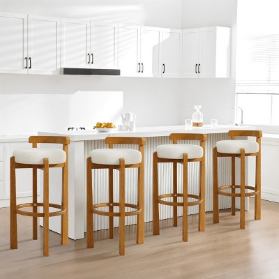 Indoor Walnut Rubberwood Bar Stools,Low Back Upholstered Armless Barstools,Modern Fabric Barstools for Kitchen Dining Room-Coolbibila