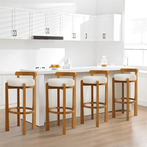 Indoor Walnut Rubberwood Bar Stools,Low Back Upholstered Armless Barstools,Modern Fabric Barstools for Kitchen Dining Room-Coolbibila - 1 of 4