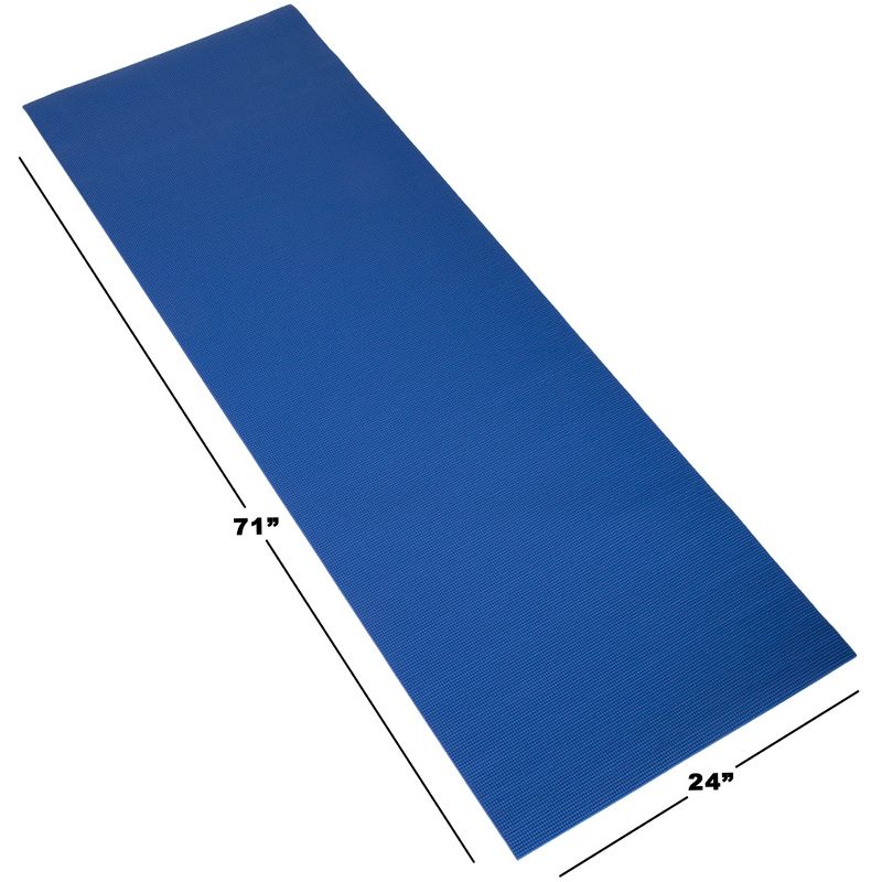 Yoga Mat - Thick Double-Sided 0.25"H - Foam Gym and Workout Equipment - Padded Fitness Surface for Pilates with a Carrying Strap by Wakeman (Blue), 4 of 8