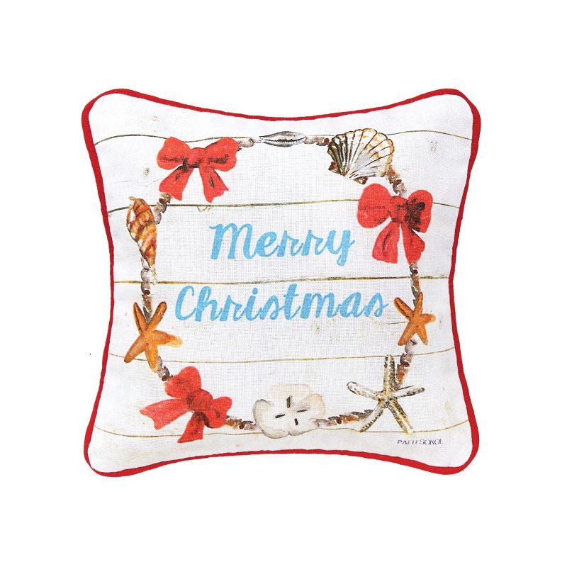 C&F Home Merry Christmas Shell Wreath Printed & Woven Petite Pillow, 1 of 4