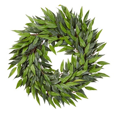 18-Inch Artificial Ficus Microphylla Leaf Wreath - Indoor Lifelike Round Faux Greenery - Home or Office by Nature Spring