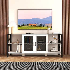 Industrial TV Stand with Storage for TVs up to 80", Modern Farmhouse Media Console with Mesh Doors & Open Shelves for Living Room, Kitchen, Hallway - 1 of 4