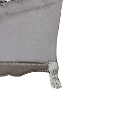 Bone White Tufted Leather Loveseat with Nailhead Trim