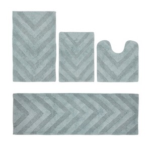 Hugo 4-Piece Bath Rug Set 100% Premium Cotton Tufted Chevron Pattern Bathmats for Bathroom, Super Soft Absorbent Machine Washable - 1 of 4