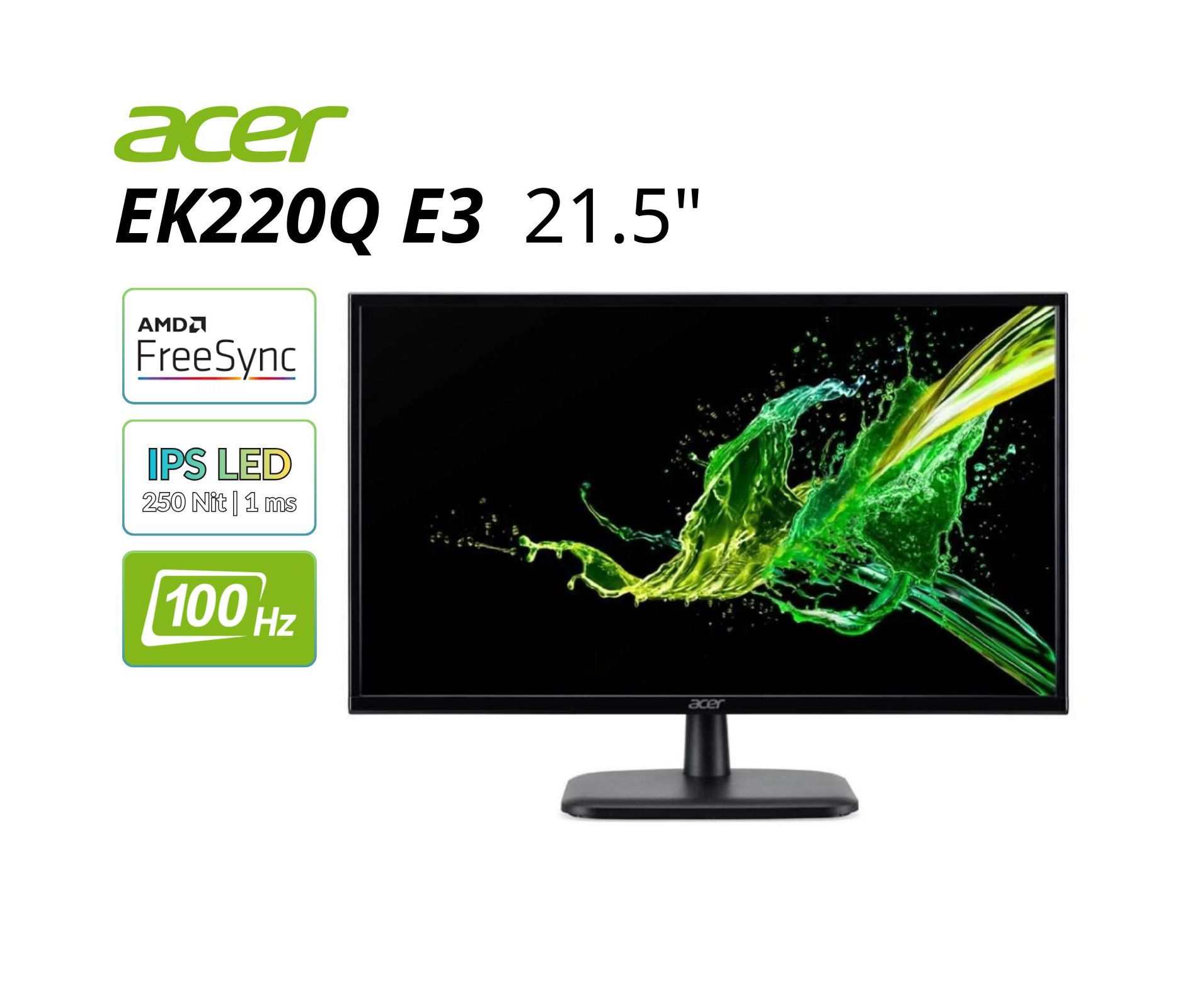 Refurbished Acer 21.5" Widescreen LED Monitor 1920x1080 100Hz 250Nit HDMI VGA - Manufacturer Refurbished