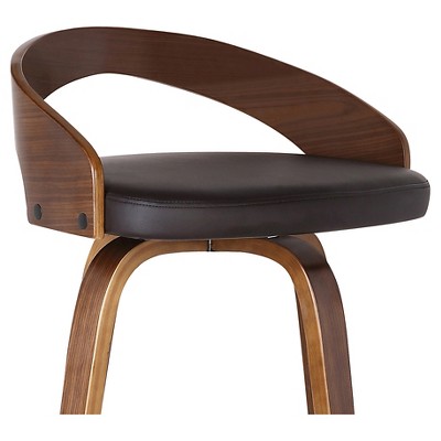 Walnut Wood Finish Swivel Counter Stool with Brown Faux Leather