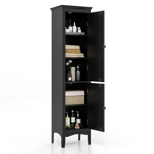 Tangkula Freestanding Bathroom Storage Cabinet Tall Narrow Storage Cabinet with 1 Adjustable Shelf 1 Drawer and 2 Doors Gray/Coffee/Black/White - 1 of 4