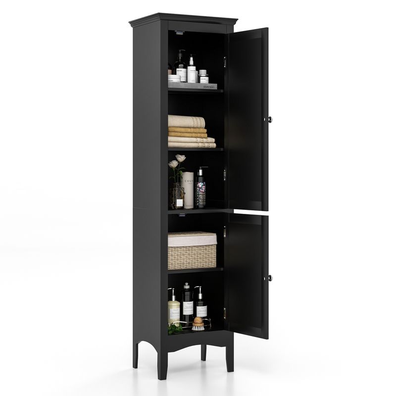Tangkula Freestanding Bathroom Storage Cabinet Tall Narrow Storage Cabinet with 1 Adjustable Shelf 1 Drawer and 2 Doors Gray/Coffee/Black/White, 1 of 10