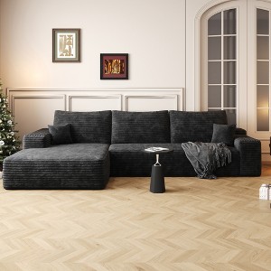 107" Cloud Plush Corduroy Modular L-Shaped Sectional Sofa with Left Chaise, Floor Design, No Assembly - 1 of 4