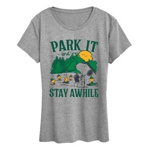 Women's - Peanuts - Park It And Stay Awhile Short Sleeve Graphic T-Shirt - 1 of 4